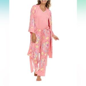 Flora Nikrooz Women's Super Soft 3 Piece Pajama Sleep Set, Robe, Tank, and Pant